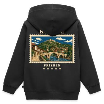 Kosovo Prizren Vintage Reisemarke - Kinder Premium Organic Zip Hoodie - Schwarz - Hinten - AI Model Kid Male (0cm)