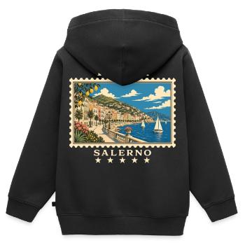 Italien Salerno Vintage Reisemarke - Kinder Premium Organic Zip Hoodie - Schwarz - Hinten - AI Model Kid Male (0cm)