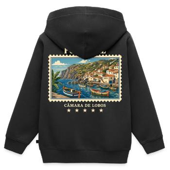 Portugal Câmara de Lobos Vintage Reisemarke - Kinder Premium Organic Zip Hoodie - Schwarz - Hinten - AI Model Kid Male (0cm)