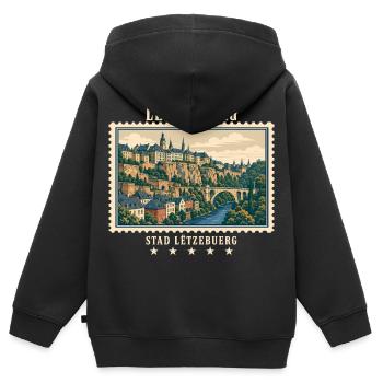 Luxemburg Luxemburg-Stadt Vintage Reisemarke - Kinder Premium Organic Zip Hoodie - Schwarz - Hinten - AI Model Kid Male (0cm)