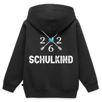 Schulkind 2026 Herz Pfeile weisses Design - Kinder Premium Organic Zip Hoodie - Schwarz - Hinten - AI Model Kid Male (0cm)