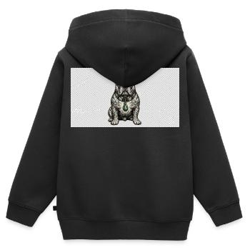 Tattoo Bulldog Gris mit Grünem Anhänger - Kinder Premium Organic Zip Hoodie - Schwarz - Hinten - AI Model Kid Male (0cm)