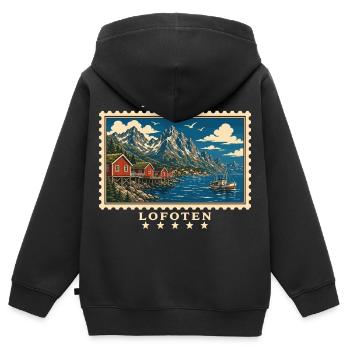 Norwegen Lofoten Vintage Reisemarke - Kinder Premium Organic Zip Hoodie - Schwarz - Hinten - AI Model Kid Male (0cm)