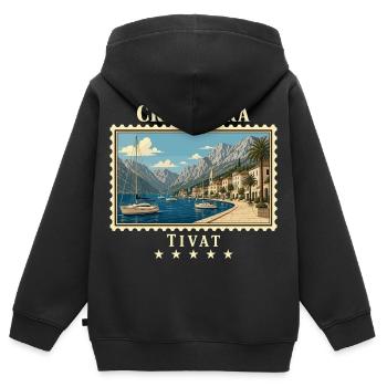 Montenegro Tivat Vintage Reisemarke - Kinder Premium Organic Zip Hoodie - Schwarz - Hinten - AI Model Kid Male (0cm)