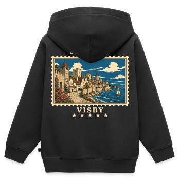 Schweden Visby Vintage Reisemarke - Kinder Premium Organic Zip Hoodie - Schwarz - Hinten - AI Model Kid Male (0cm)