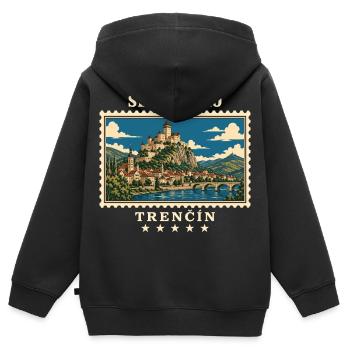 Slowakei Trenčín Vintage Reisemarke - Kinder Premium Organic Zip Hoodie - Schwarz - Hinten - AI Model Kid Male (0cm)