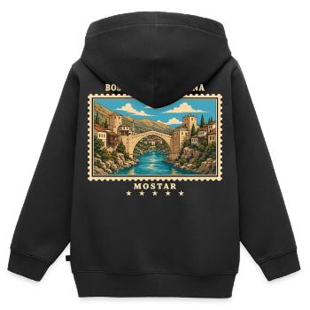 Bosnien und Herzegowina Mostar Vintage Reisemarke - Kinder Premium Organic Zip Hoodie - Schwarz - Hinten - AI Model Kid Male (0cm)