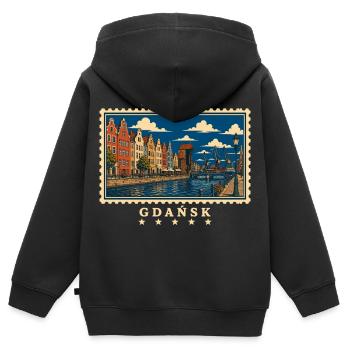 Polen Gdańsk Vintage Reisemarke - Kinder Premium Organic Zip Hoodie - Schwarz - Hinten - AI Model Kid Male (0cm)