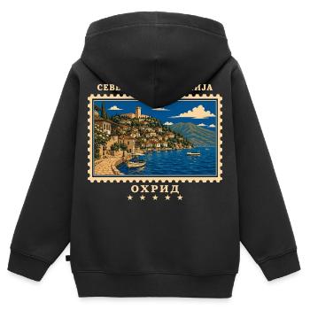 Nordmazedonien Ohrid Vintage Reisemarke - Kinder Premium Organic Zip Hoodie - Schwarz - Hinten - AI Model Kid Male (0cm)