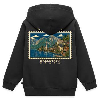 Österreich Hallstatt Vintage Reisemarke - Kinder Premium Organic Zip Hoodie - Schwarz - Hinten - AI Model Kid Male (0cm)