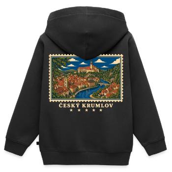Tschechien Český Krumlov Vintage Reisemarke - Kinder Premium Organic Zip Hoodie - Schwarz - Hinten - AI Model Kid Male (0cm)
