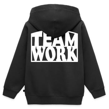Teamwork Bold Stencil - Kinder Premium Organic Zip Hoodie - Schwarz - Hinten - AI Model Kid Male (0cm)