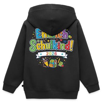 Endlich Schulkind 2026 - bunter Schulstart - Kinder Premium Organic Zip Hoodie - Schwarz - Hinten - AI Model Kid Male (0cm)