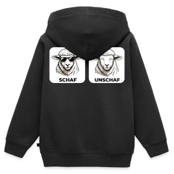 Schaf Unschaf - Wortspiel mit unscharf und Schaf - Kinder Premium Organic Zip Hoodie - Schwarz - Hinten - AI Model Kid Male (0cm)