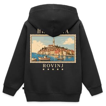 Kroatien Rovinj Vintage Reisemarke - Kinder Premium Organic Zip Hoodie - Schwarz - Hinten - AI Model Kid Male (0cm)