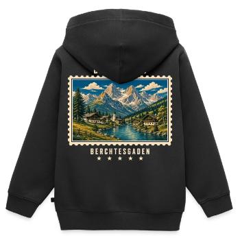 Deutschland Berchtesgaden Vintage Reisemarke - Kinder Premium Organic Zip Hoodie - Schwarz - Hinten - AI Model Kid Male (0cm)