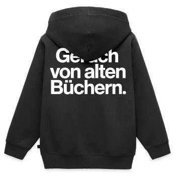 Geruch von alten Büchern Spruch T-Shirt Leser - Kinder Premium Organic Zip Hoodie - Schwarz - Hinten - AI Model Kid Male (0cm)