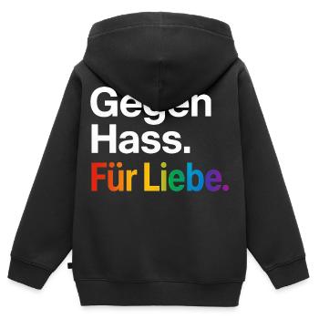 Regenbogen Liebe Statement Spruch Shirt CSD - Kinder Premium Organic Zip Hoodie - Schwarz - Hinten - AI Model Kid Male (0cm)