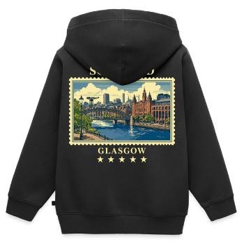 Schottland_Glasgow_Vintage_Reisemarke - Kinder Premium Organic Zip Hoodie - Schwarz - Hinten - AI Model Kid Male (0cm)