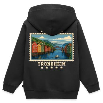 Norwegen Trondheim Vintage Reisemarke - Kinder Premium Organic Zip Hoodie - Schwarz - Hinten - AI Model Kid Male (0cm)