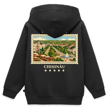 Moldau Chișinău Vintage Reisemarke - Kinder Premium Organic Zip Hoodie - Schwarz - Hinten - AI Model Kid Male (0cm)