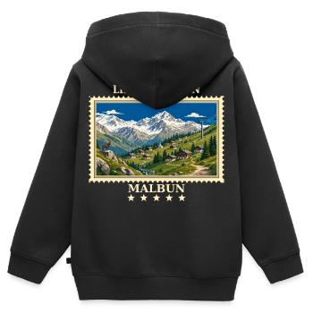 Liechtenstein Malbun Vintage Reisemarke - Kinder Premium Organic Zip Hoodie - Schwarz - Hinten - AI Model Kid Male (0cm)