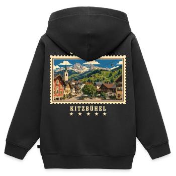 Österreich Kitzbühel Vintage Reisemarke - Kinder Premium Organic Zip Hoodie - Schwarz - Hinten - AI Model Kid Male (0cm)