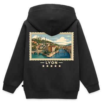Frankreich Lyon Vintage Reisemarke - Kinder Premium Organic Zip Hoodie - Schwarz - Hinten - AI Model Kid Male (0cm)