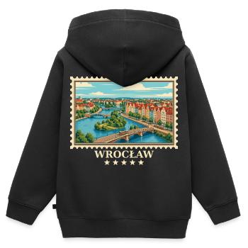 Polen Wrocław Vintage Reisemarke - Kinder Premium Organic Zip Hoodie - Schwarz - Hinten - AI Model Kid Male (0cm)
