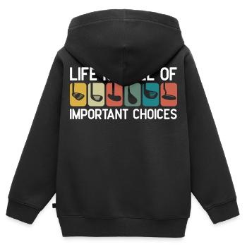 Das Leben ist voller wichtiger Entscheidungen - Kinder Premium Organic Zip Hoodie - Schwarz - Hinten - AI Model Kid Male (0cm)