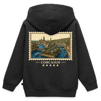 Irland Cork Vintage Reisemarke - Kinder Premium Organic Zip Hoodie - Schwarz - Hinten - AI Model Kid Male (0cm)