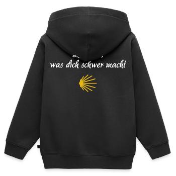Lass los was dich schwer macht | Jakobsweg Pilger - Kinder Premium Organic Zip Hoodie - Schwarz - Hinten - AI Model Kid Male (0cm)