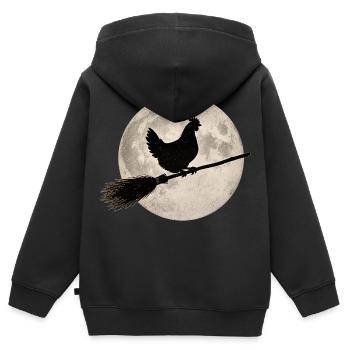 Huhn Hexenbesen Vollmond T-Shirt Halloween - Kinder Premium Organic Zip Hoodie - Schwarz - Hinten - AI Model Kid Male (0cm)