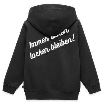 HN Immer schön lachen bleiben Stickerdesign - Kinder Premium Organic Zip Hoodie - Schwarz - Hinten - AI Model Kid Male (0cm)