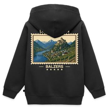 Liechtenstein Balzers Vintage Reisemarke - Kinder Premium Organic Zip Hoodie - Schwarz - Hinten - AI Model Kid Male (0cm)