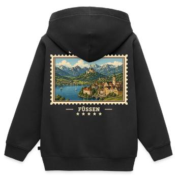 Deutschland Füssen Vintage Reisemarke - Kinder Premium Organic Zip Hoodie - Schwarz - Hinten - AI Model Kid Male (0cm)