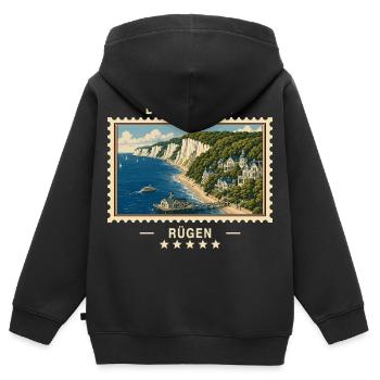 Deutschland Rügen Vintage Reisemarke - Kinder Premium Organic Zip Hoodie - Schwarz - Hinten - AI Model Kid Male (0cm)