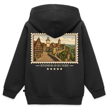 Deutschland Rothenburg ob der Tauber Vintage Reise - Kinder Premium Organic Zip Hoodie - Schwarz - Hinten - AI Model Kid Male (0cm)