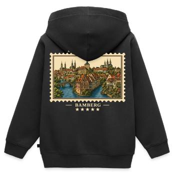 Deutschland Bamberg Vintage Reisemarke - Kinder Premium Organic Zip Hoodie - Schwarz - Hinten - AI Model Kid Male (0cm)