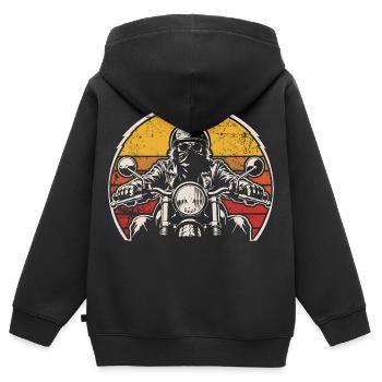 Retro Motorradfahrer im Sonnenuntergang - Kinder Premium Organic Zip Hoodie - Schwarz - Hinten - AI Model Kid Male (0cm)