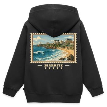 Frankreich Biarritz Vintage Reisemarke - Kinder Premium Organic Zip Hoodie - Schwarz - Hinten - AI Model Kid Male (0cm)