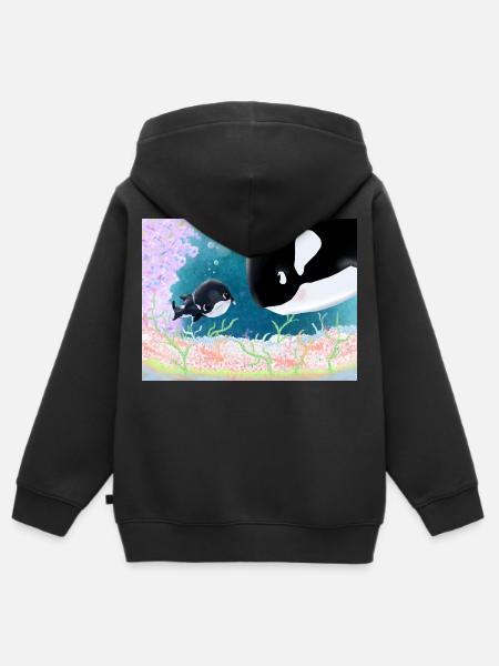 Kleine Orca-Freundschaft Unterwasser - Kinder Premium Organic Zip Hoodie - Schwarz