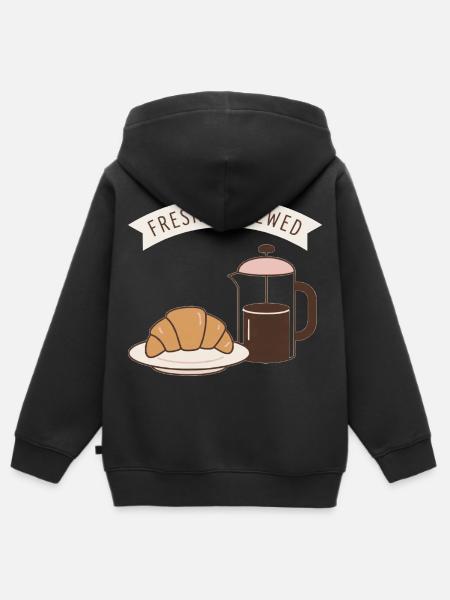 Frühstücksduft Kaffee Croissant - Kinder Premium Organic Zip Hoodie - Schwarz