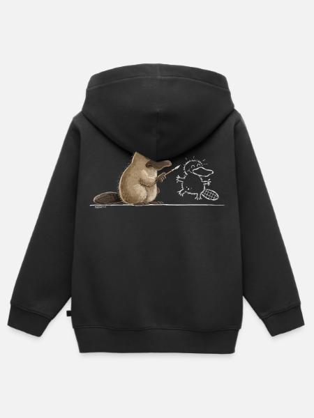 Schnabeltier Höhlenmalerei Tierhumor Steinzeit - Kinder Premium Organic Zip Hoodie - Schwarz