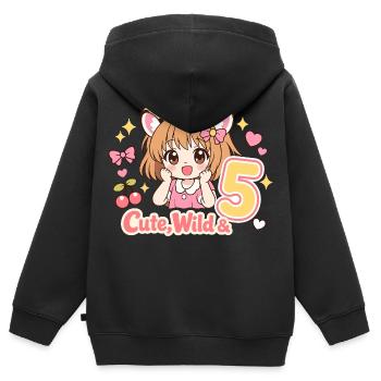 Cute Wild Mädchen Leopardenlook Mit Kirschen - Kinder Premium Organic Zip Hoodie - Schwarz - Hinten - AI Model Kid Male (0cm)