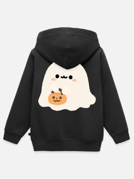 Süßer Geist mit Kürbis-Kumpel - Kinder Premium Organic Zip Hoodie - Schwarz