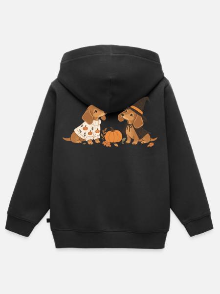 Halloween Dachshund Besties - Kinder Premium Organic Zip Hoodie - Schwarz