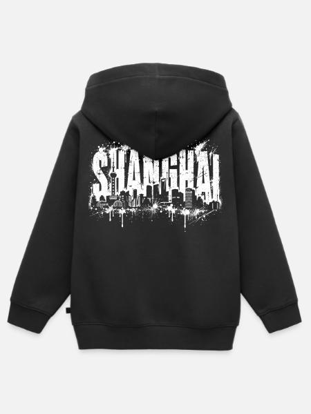 Shanghai Silhouette Graffiti - Kinder Premium Organic Zip Hoodie - Schwarz