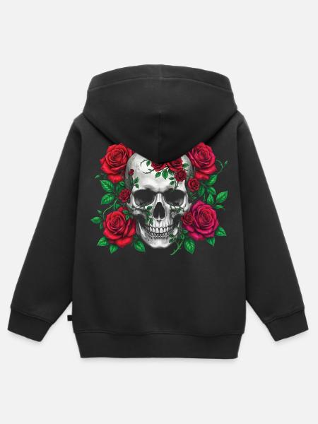 Totenkopf mit Rosen - Kinder Premium Organic Zip Hoodie - Schwarz