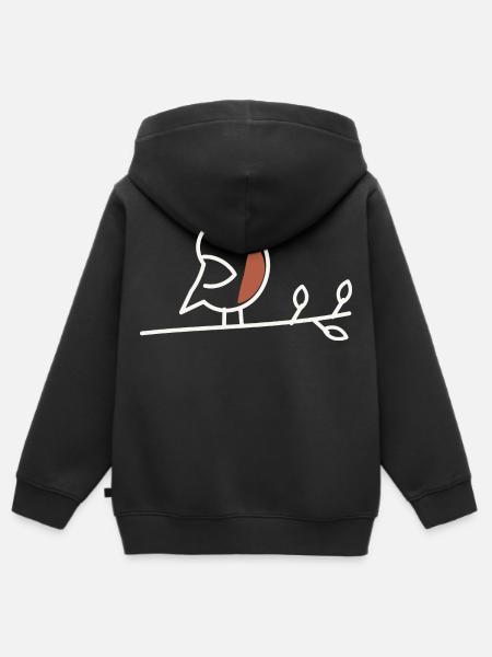 Rotkehlchen – Minimalistische Linienkunst - Kinder Premium Organic Zip Hoodie - Schwarz